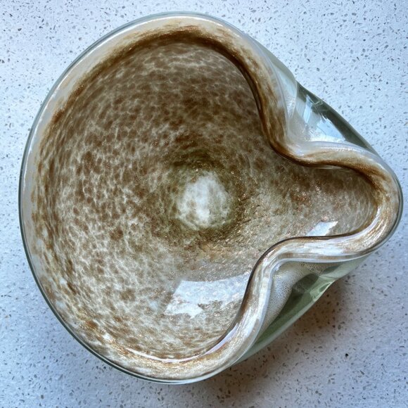 Murano Art Glass Bowl With Wavy Edge & Gold-Flecked withinin Finish
